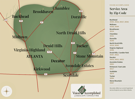 Vision Accomplished Landscape Consulting service area map